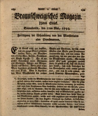 Braunschweigisches Magazin (Braunschweigische Anzeigen) Samstag 11. Mai 1793