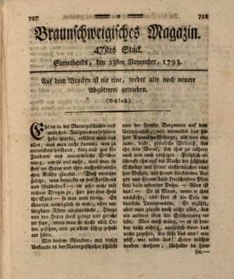 Braunschweigisches Magazin (Braunschweigische Anzeigen) Samstag 23. November 1793