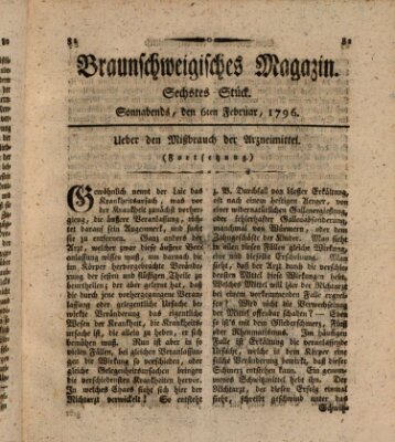 Braunschweigisches Magazin (Braunschweigische Anzeigen) Samstag 6. Februar 1796