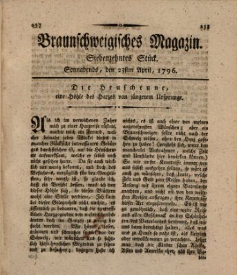 Braunschweigisches Magazin (Braunschweigische Anzeigen) Samstag 23. April 1796