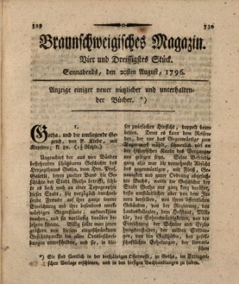 Braunschweigisches Magazin (Braunschweigische Anzeigen) Samstag 20. August 1796