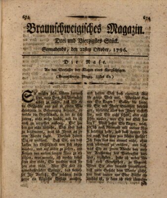 Braunschweigisches Magazin (Braunschweigische Anzeigen) Samstag 22. Oktober 1796
