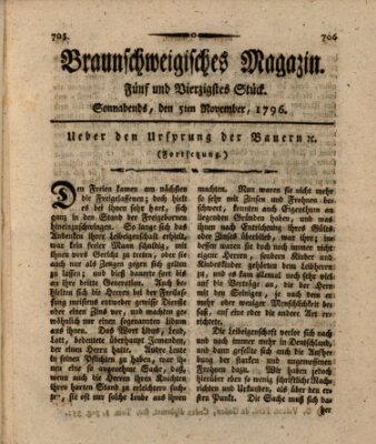 Braunschweigisches Magazin (Braunschweigische Anzeigen) Samstag 5. November 1796
