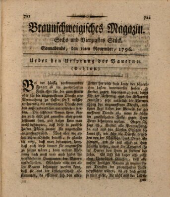 Braunschweigisches Magazin (Braunschweigische Anzeigen) Samstag 12. November 1796