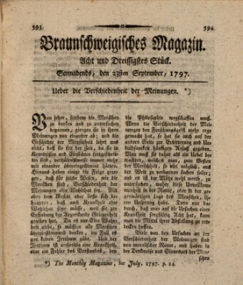 Braunschweigisches Magazin (Braunschweigische Anzeigen) Samstag 23. September 1797