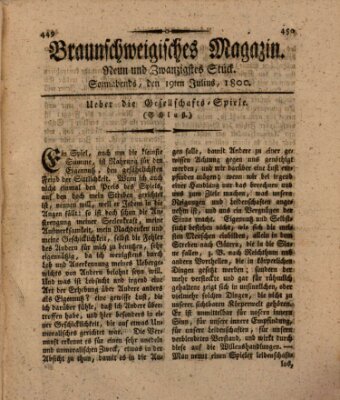 Braunschweigisches Magazin (Braunschweigische Anzeigen) Samstag 19. Juli 1800