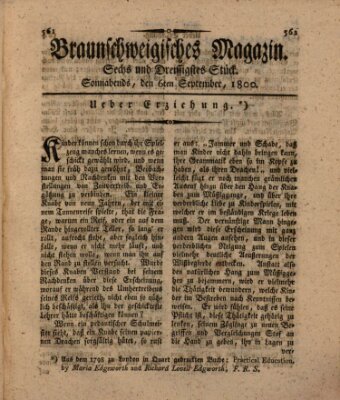 Braunschweigisches Magazin (Braunschweigische Anzeigen) Samstag 6. September 1800