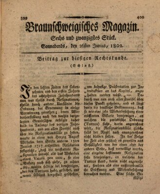 Braunschweigisches Magazin (Braunschweigische Anzeigen) Samstag 26. Juni 1802