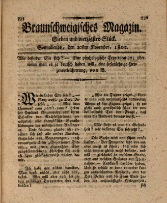 Braunschweigisches Magazin (Braunschweigische Anzeigen) Samstag 20. November 1802