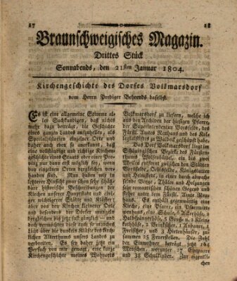 Braunschweigisches Magazin (Braunschweigische Anzeigen) Samstag 21. Januar 1804