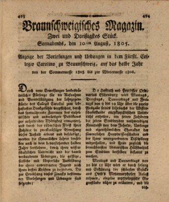 Braunschweigisches Magazin (Braunschweigische Anzeigen) Samstag 10. August 1805