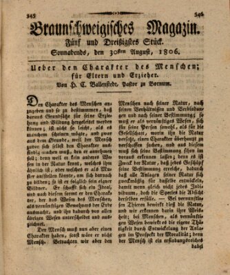 Braunschweigisches Magazin (Braunschweigische Anzeigen) Samstag 30. August 1806
