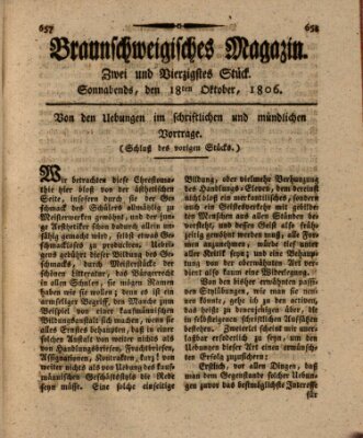 Braunschweigisches Magazin (Braunschweigische Anzeigen) Samstag 18. Oktober 1806