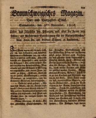 Braunschweigisches Magazin (Braunschweigische Anzeigen) Samstag 1. November 1806
