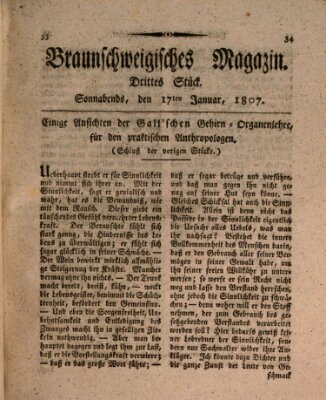 Braunschweigisches Magazin (Braunschweigische Anzeigen) Samstag 17. Januar 1807