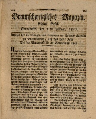 Braunschweigisches Magazin (Braunschweigische Anzeigen) Samstag 21. Februar 1807