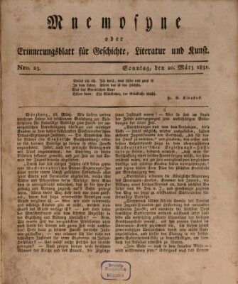 Mnemosyne (Neue Würzburger Zeitung) Sonntag 20. März 1831