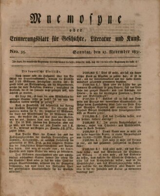 Mnemosyne (Neue Würzburger Zeitung) Sonntag 27. November 1831