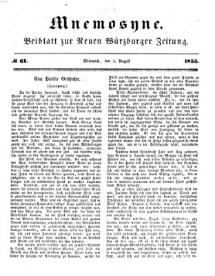 Mnemosyne (Neue Würzburger Zeitung) Mittwoch 1. August 1855