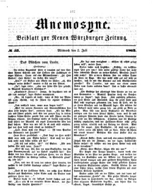 Mnemosyne (Neue Würzburger Zeitung) Mittwoch 2. Juli 1862