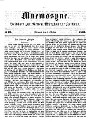 Mnemosyne (Neue Würzburger Zeitung) Mittwoch 1. Oktober 1862