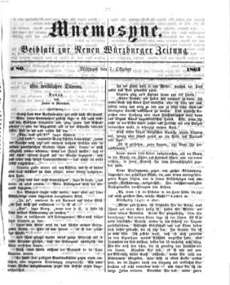 Mnemosyne (Neue Würzburger Zeitung) Mittwoch 7. Oktober 1863