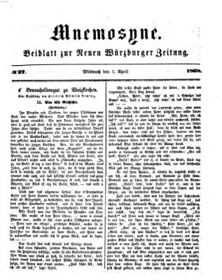 Mnemosyne (Neue Würzburger Zeitung) Mittwoch 1. April 1868