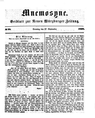 Mnemosyne (Neue Würzburger Zeitung) Sonntag 27. September 1868