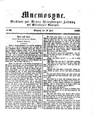 Mnemosyne (Neue Würzburger Zeitung) Mittwoch 16. Juni 1869