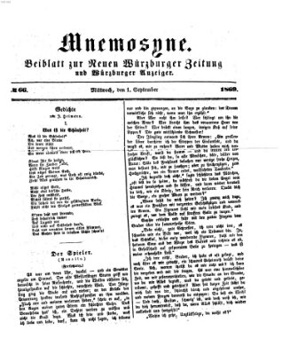 Mnemosyne (Neue Würzburger Zeitung) Mittwoch 1. September 1869