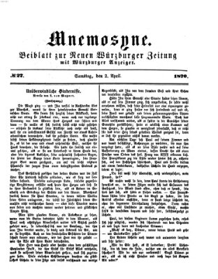 Mnemosyne (Neue Würzburger Zeitung) Samstag 2. April 1870