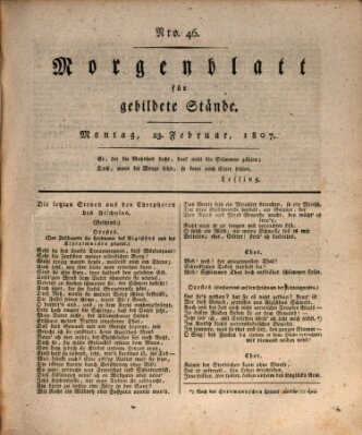 Morgenblatt für gebildete Stände Montag 23. Februar 1807