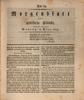 Morgenblatt für gebildete Stände Montag 13. März 1815