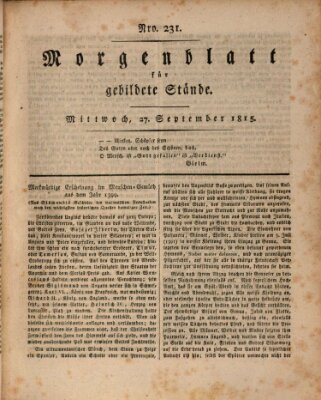 Morgenblatt für gebildete Stände Mittwoch 27. September 1815