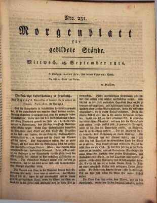Morgenblatt für gebildete Stände Mittwoch 25. September 1816