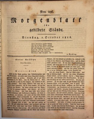 Morgenblatt für gebildete Stände Dienstag 1. Oktober 1816