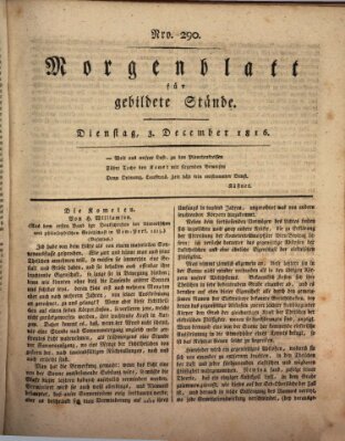Morgenblatt für gebildete Stände Dienstag 3. Dezember 1816