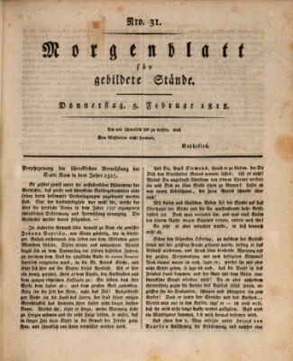 Morgenblatt für gebildete Stände Donnerstag 5. Februar 1818