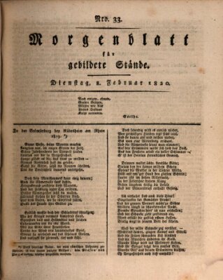 Morgenblatt für gebildete Stände Dienstag 8. Februar 1820