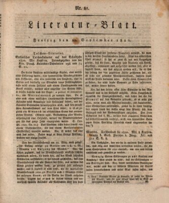 Morgenblatt für gebildete Stände Freitag 29. September 1820