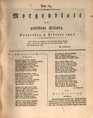 Morgenblatt für gebildete Stände Donnerstag 8. Februar 1827