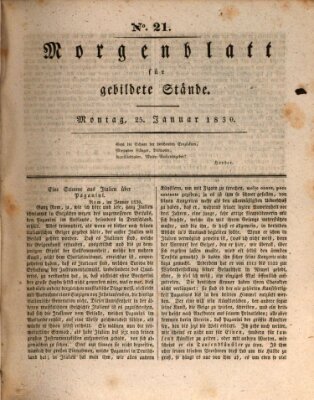 Morgenblatt für gebildete Stände Montag 25. Januar 1830