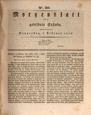 Morgenblatt für gebildete Stände Donnerstag 4. Februar 1830