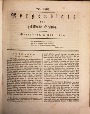 Morgenblatt für gebildete Stände Samstag 3. Juli 1830