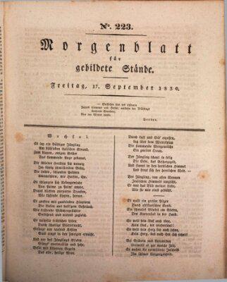 Morgenblatt für gebildete Stände Freitag 17. September 1830