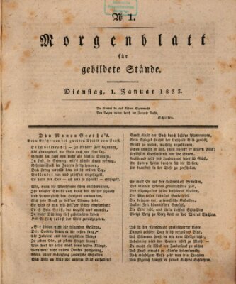 Morgenblatt für gebildete Stände Dienstag 1. Januar 1833