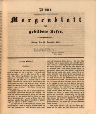 Morgenblatt für gebildete Leser (Morgenblatt für gebildete Stände) Freitag 24. November 1837