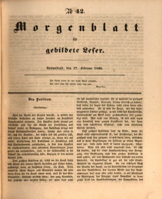 Morgenblatt für gebildete Leser (Morgenblatt für gebildete Stände) Samstag 17. Februar 1838