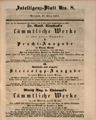 Morgenblatt für gebildete Leser (Morgenblatt für gebildete Stände) Mittwoch 27. März 1839