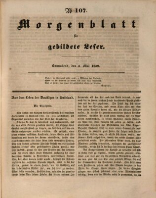 Morgenblatt für gebildete Leser (Morgenblatt für gebildete Stände) Samstag 4. Mai 1839